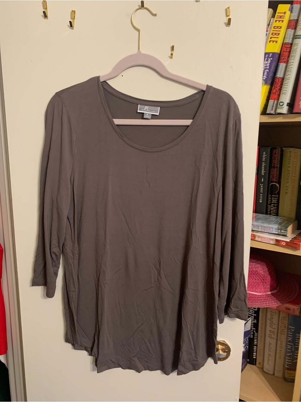 JM Collection Taupe Scoop Neck Long Sleeve Tee